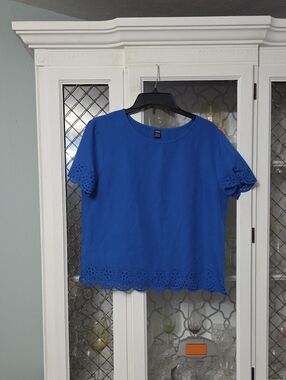 SHEIN Royal Blue Short Sleeve Eyelet Hem Tee